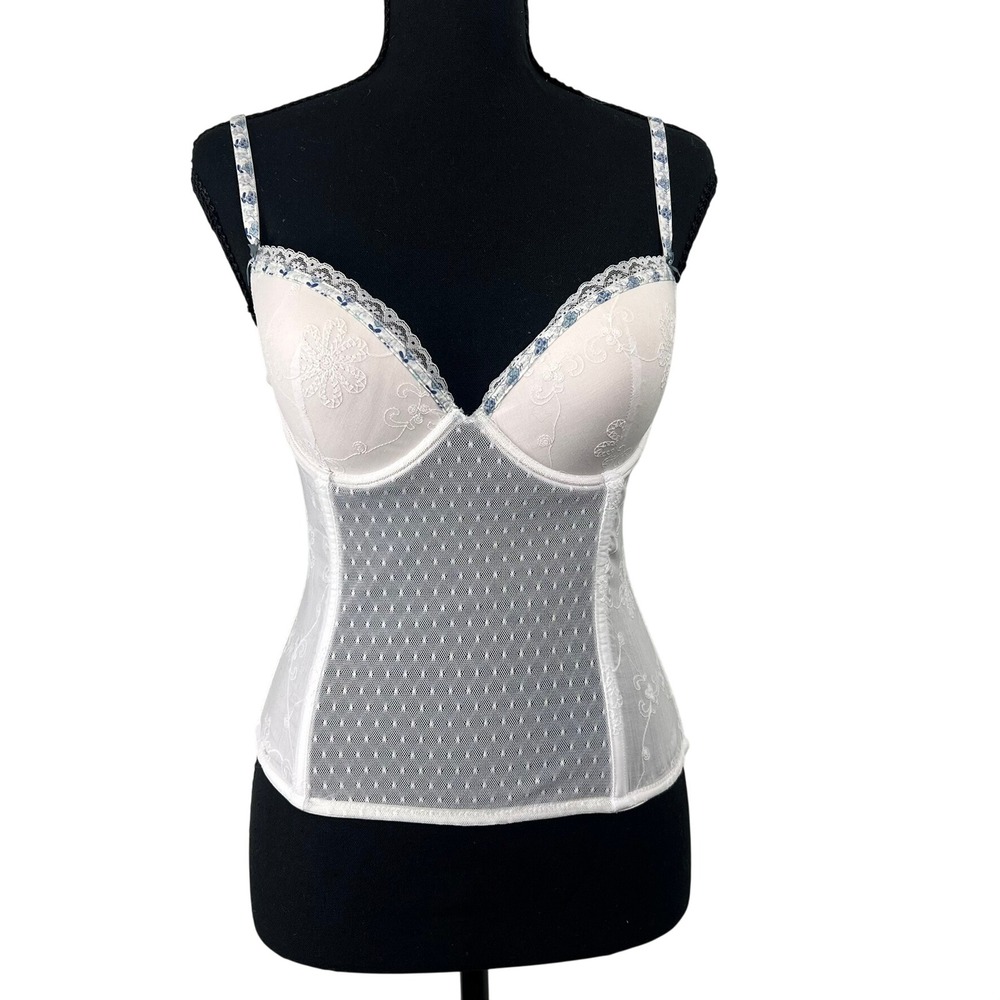 Sisi Intimate Floral Embroidered Mesh Corset Bustier Top Sz 36 Cottage‎ Coquette
